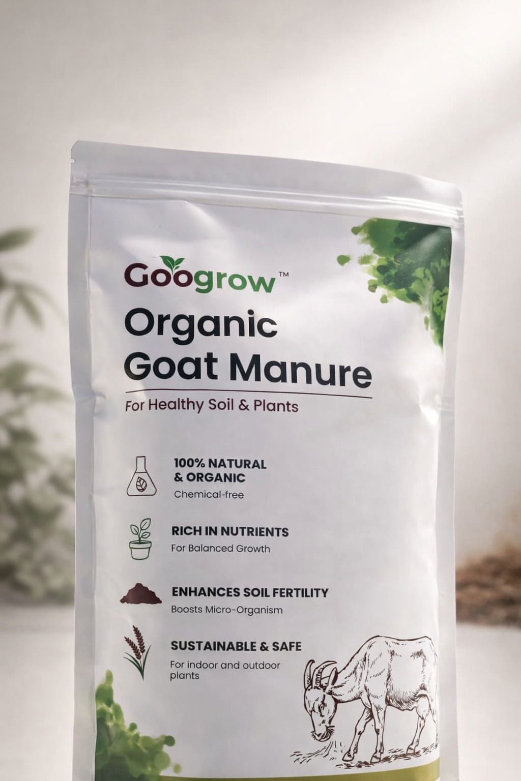 Googrow Organic Goat Manure packaging on a light background