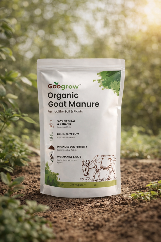 Googrow Organic Goat Manure package on a natural background