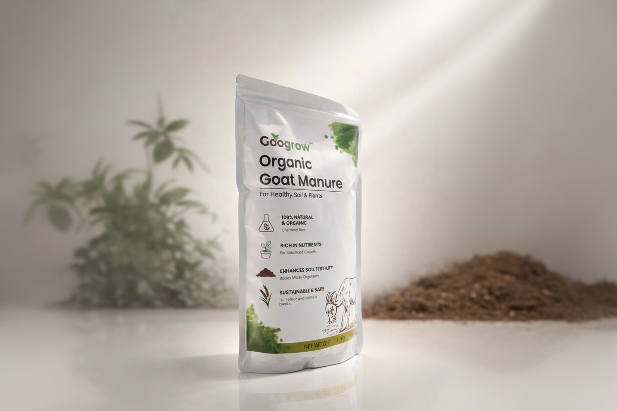 Googrow Organic Goat Manure package on a light background